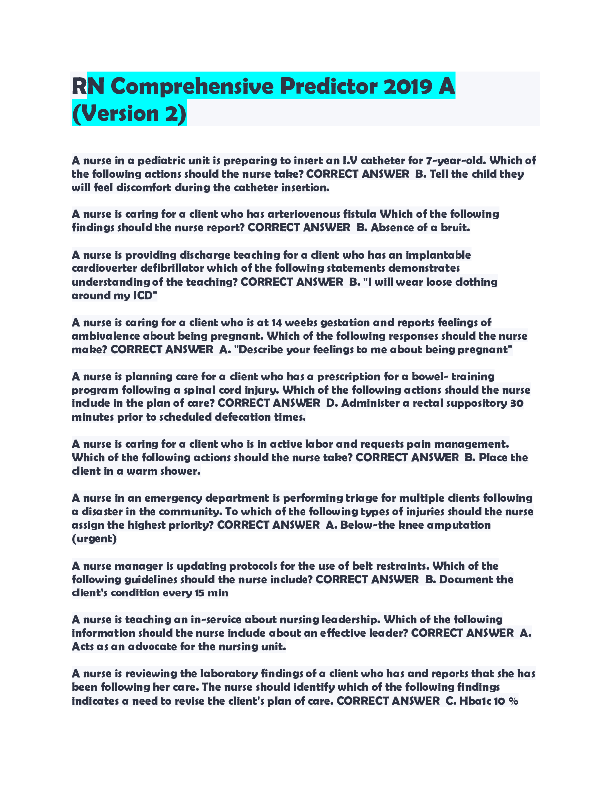 Preview image for RN Comprehensive Predictor 2019 A (Version 2)